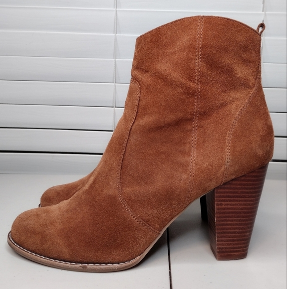 Joie Dalton Brown Suede Zipper Stacked Heel Ankle Booties Sz 11 - Picture 2 of 13
